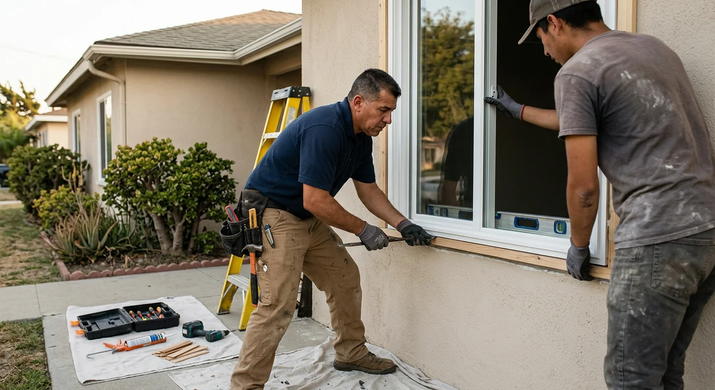 Egress window with window well installed in Downey basement wall
