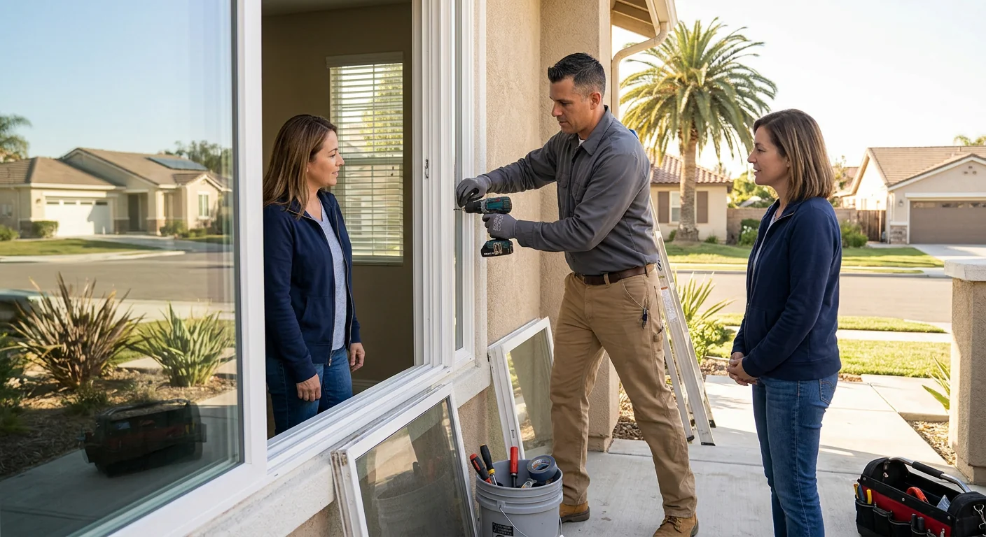 Organized window replacement crew preparing an installation at a Downey home